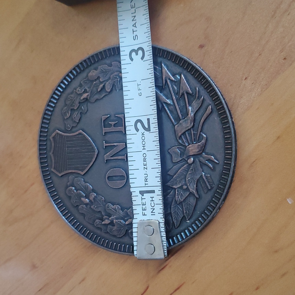 VINTAGE US 1877 REPRODUCTION 3" NOVELTY INDIAN HEAD, METAL MEDALLION - Picture 3 of 8